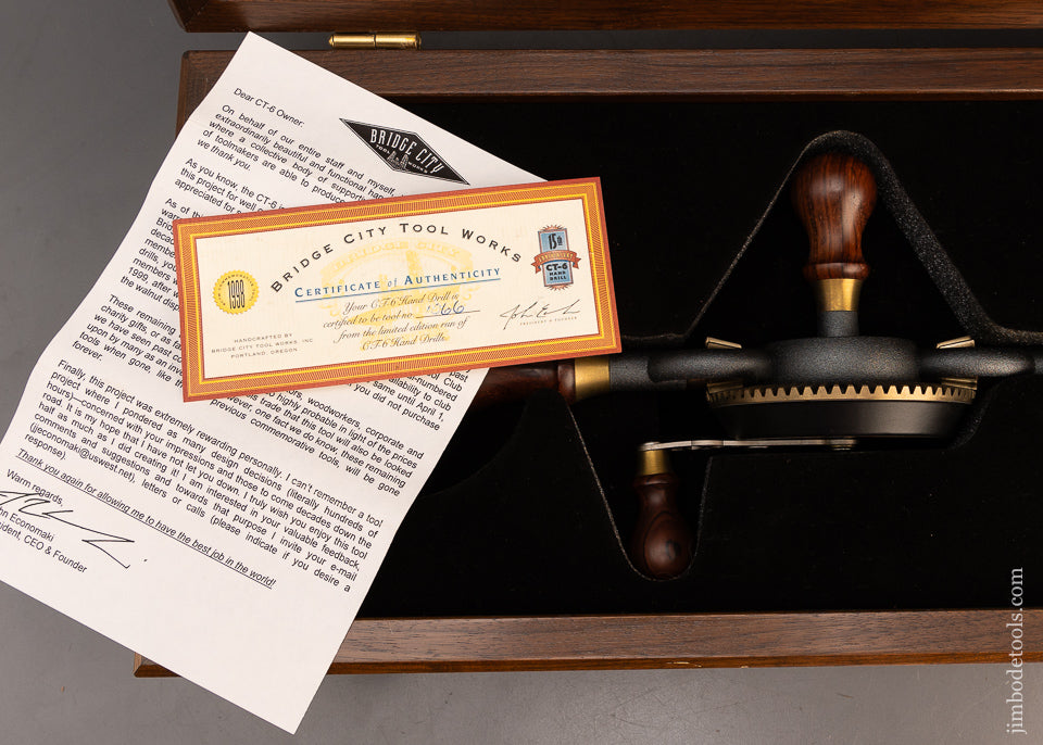 1998 BRIDGE CITY TOOL WORKS CT-6 Rosewood Hand Drill Dead Mint in Original Presentation Box - 116601