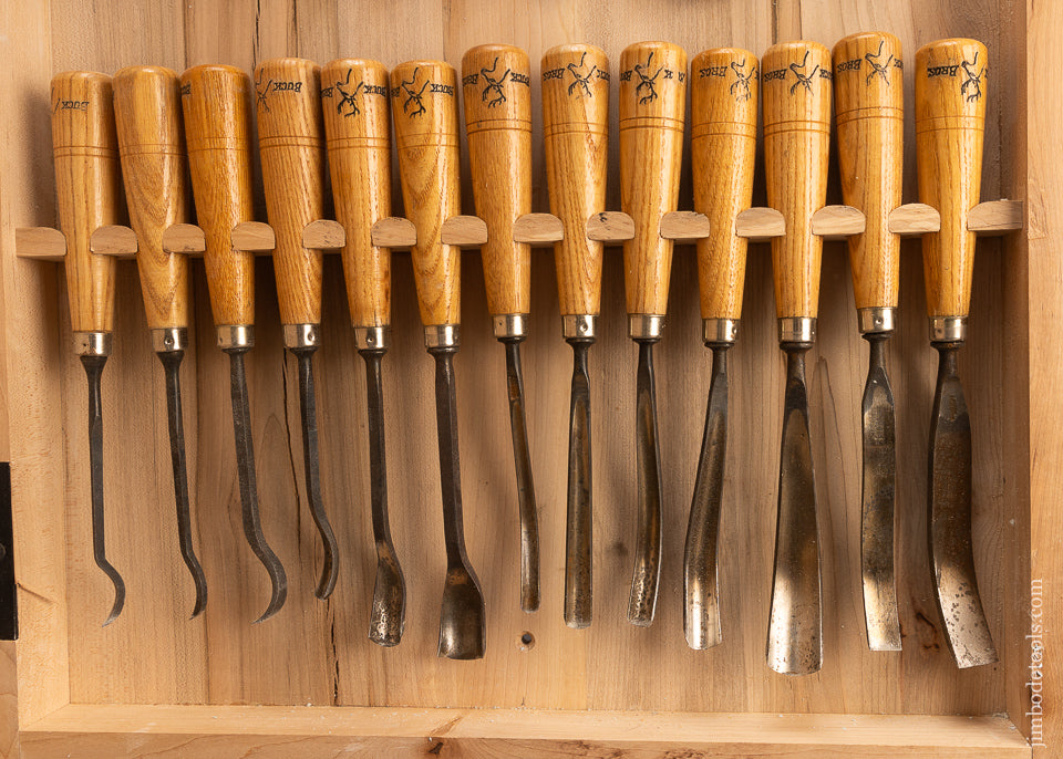 Comprehensive Set of 39 BUCK BROS. Carving Tools Chisels Gouges in Maple Cabinet - 116622