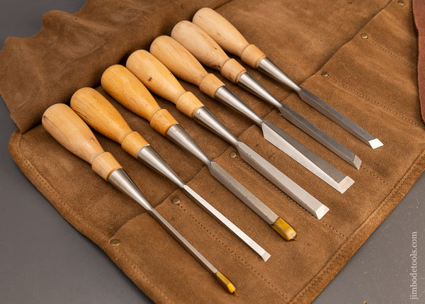 Near Mint Set of 7 LIE NIELSEN Bevel Edge Chisels in Leather Roll - 116623