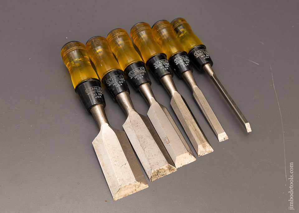 Extra Fine Set of 6 STANLEY No. 60 Bevel Edge Chisels - 116685