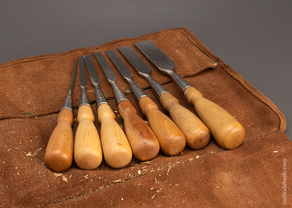 Fine Set of 7 LIE NIELSEN Bevel Edge Chisels in Leather Roll - 116742 - AS OF JUNE 23