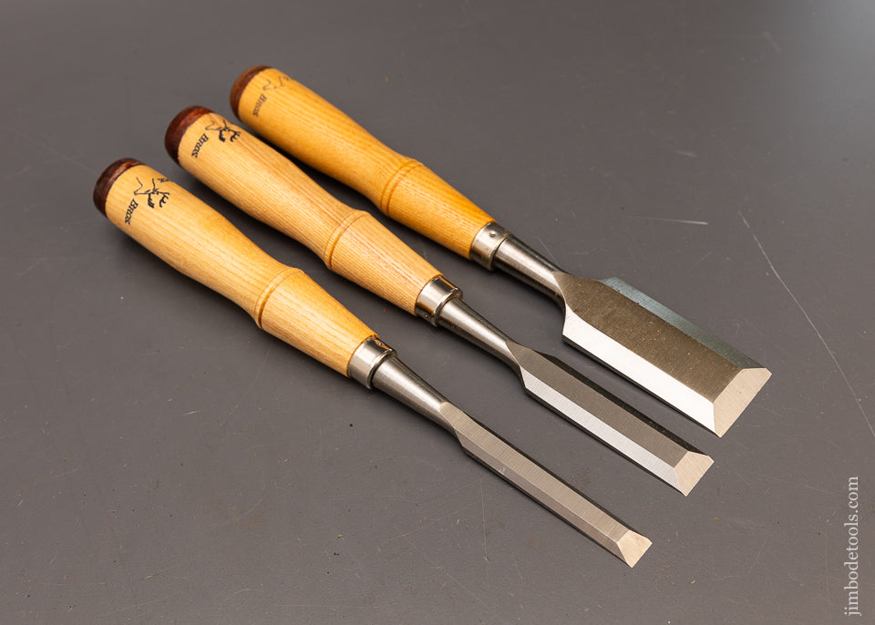 Dead Mint New Old Stock BUCK BROS. Set of 3 Bevel Edge Firmer Chisels - 116804