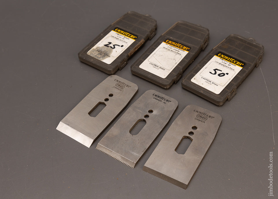 Set-of-3-VERITAS-2-1/4-Inch-Bevel-Up-Plane-Irons,-Toothed,-25°-and-50°-117082