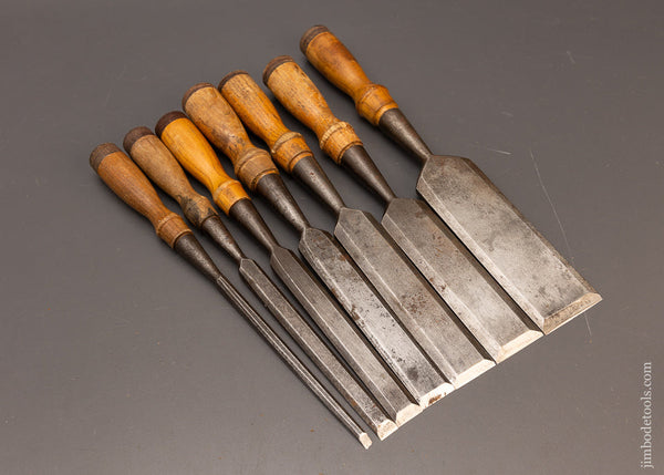 Matched Set of 7 Bevel Edge Socket Firmer Chisels by GREENLEE-117207