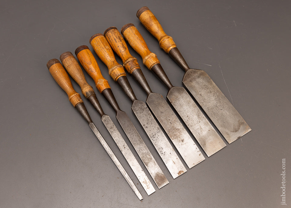 Matched-Set-of-7-Bevel-Edge-Socket-Firmer-Chisels-by-GREENLEE-117207