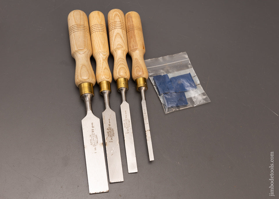 Set-of-4-Vintage-MARPLES-Bevel-Edge-Bench-Chisels-Mint-in-Box-117243