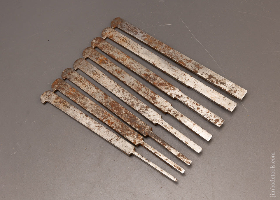 Fine-Little-Used-Graduated-Set-of-8-Plow-Plane-Irons-117306