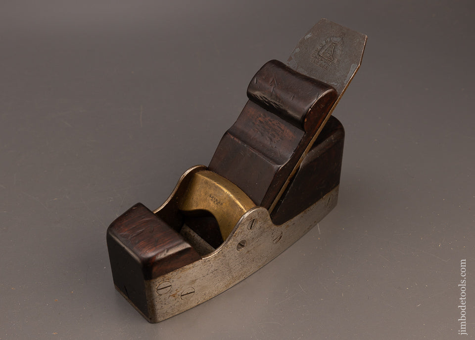 Rare-Early-Screw-Sided-SPIERS-Smooth-Plane-with-Brass-Bridge-&-Scrolled-Wedge-117411