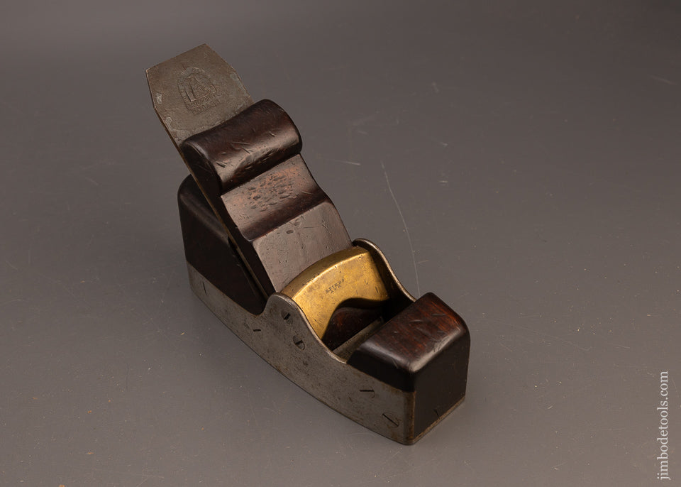 Rare-Early-Screw-Sided-SPIERS-Smooth-Plane-with-Brass-Bridge-&-Scrolled-Wedge-117411