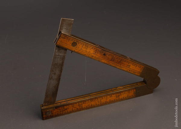 Rare-STEPHENS-&-CO.-Riverton,-CT.-1858-PATENT-Combination-Boxwood-Rule,-Level,-Inclinometer-&-Try-Square-117433