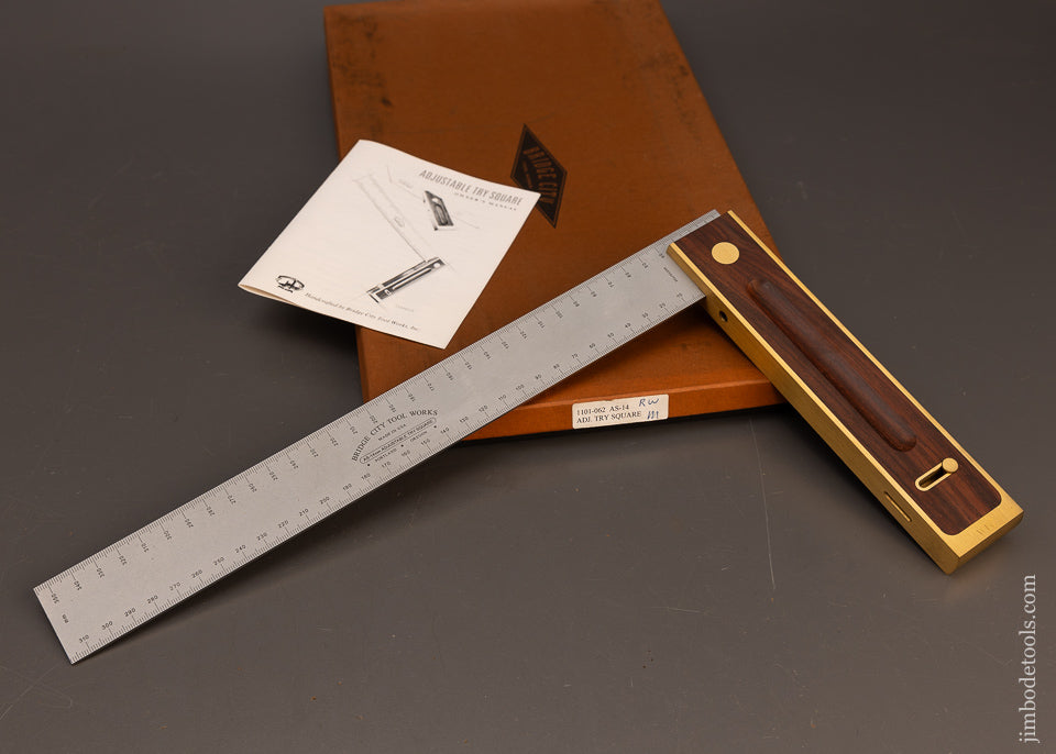 BRIDGE-CITY-TOOL-WORKS-Rosewood-No.-AS-14-Adjustable-Try-Square-Metric-Mint-in-Box-117820