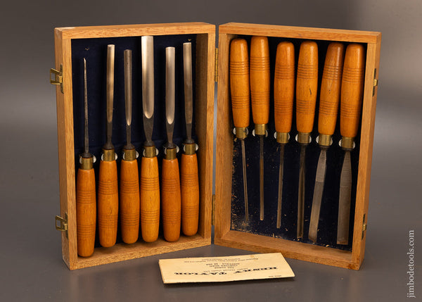 Dead-Mint-Set-of-12-HENRY-TAYLOR-Carving-Chisels,-Gouges-In-Original-Box-117837