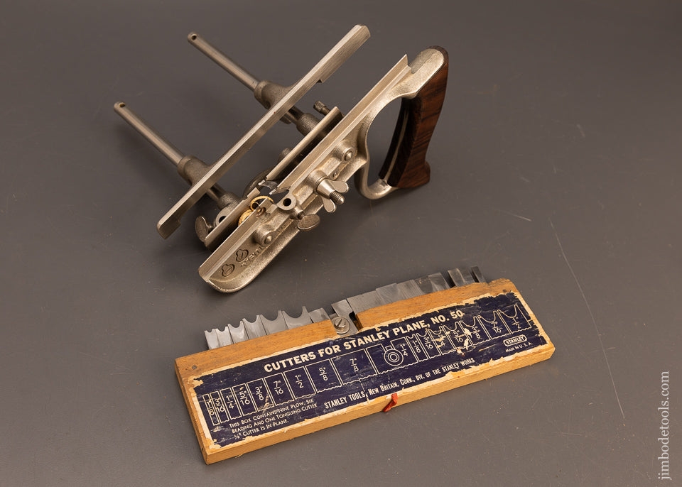 Fine-STANLEY-No.-50-Plow-Plane-with-16-Cutters-and-Both-Stops-117954