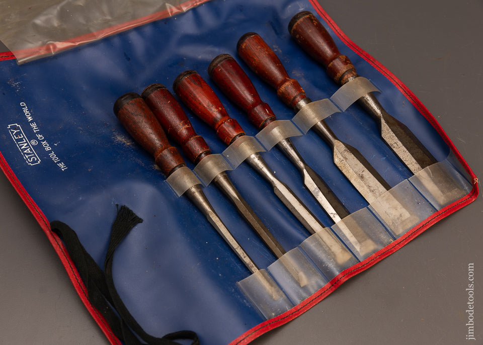 Near-Mint-Set-of-6-STANLEY-No.-750-Chisels-in-Original-Roll-118008