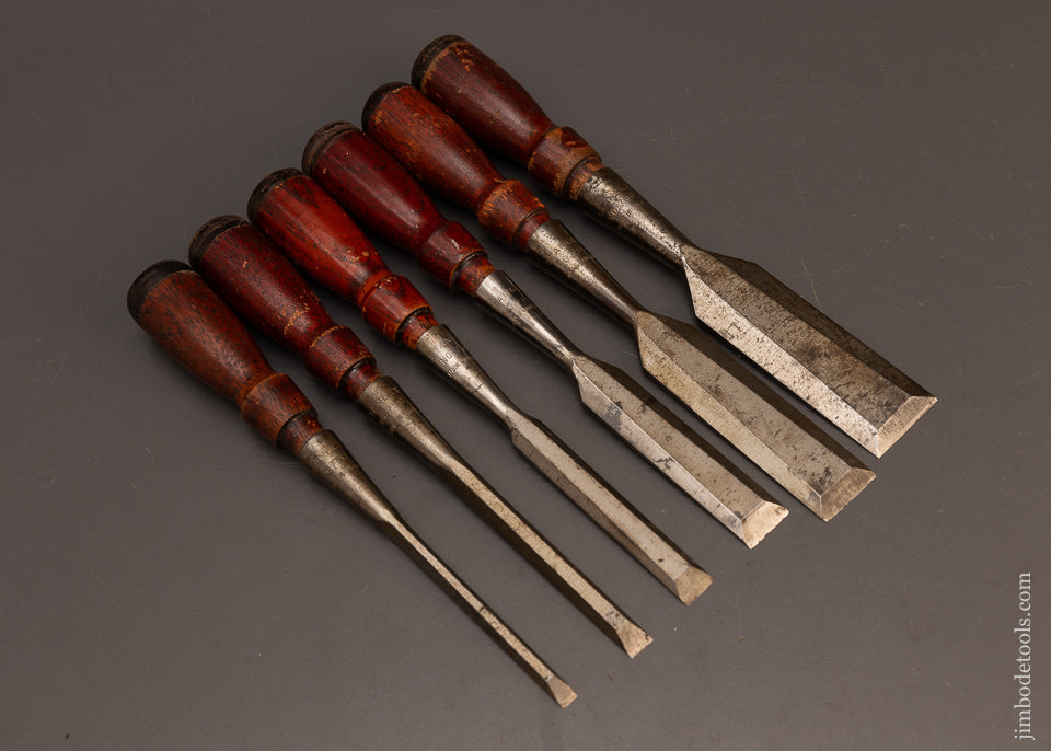 Near-Mint-Set-of-6-STANLEY-No.-750-Chisels-in-Original-Roll-118008