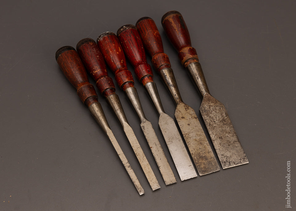 Near-Mint-Set-of-6-STANLEY-No.-750-Chisels-in-Original-Roll-118008