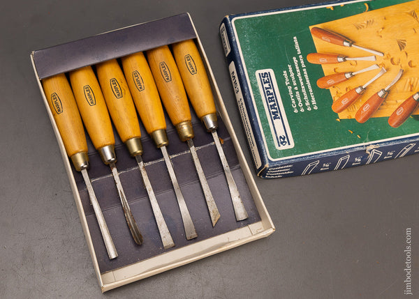 Mint-Set-of-6-MARPLES-Boxwood-Handled-Carving-Tools-in-Original-Box-118094
