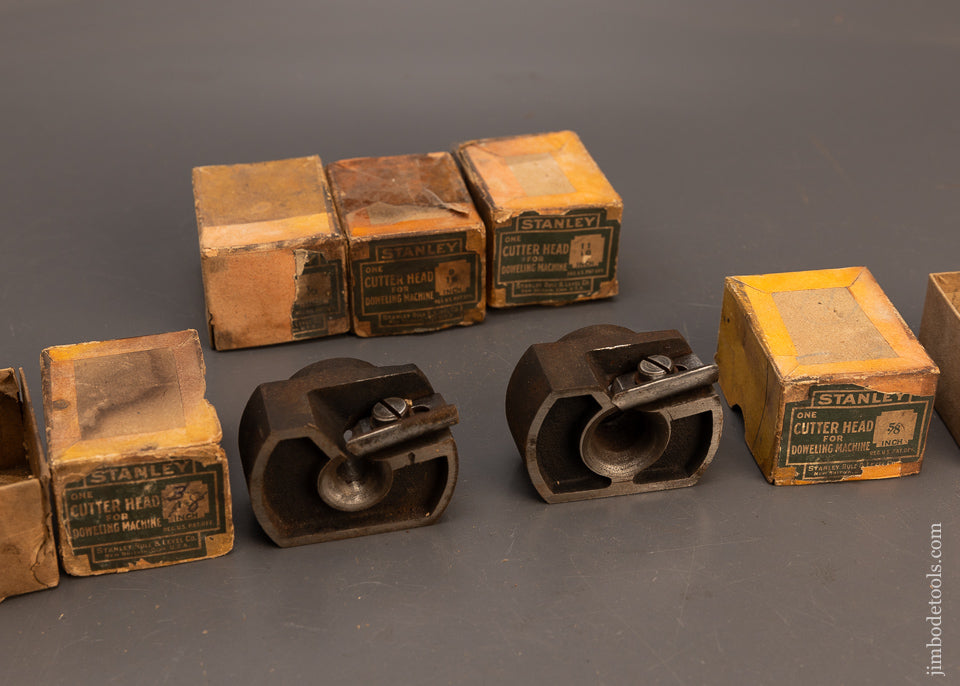 Rare-Complete-Graduated-Set-of-All-9-Cutter-Heads-for-STANLEY-No.-77-Dowel-Machine-118121