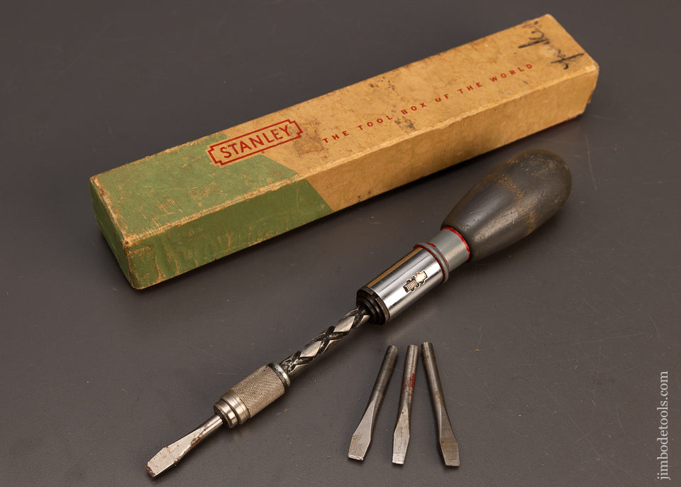 STANLEY-YANKEE-No.-133-H-Spiral-Screwdriver-Near-Mint-in-Box-with-4-Bits-118180