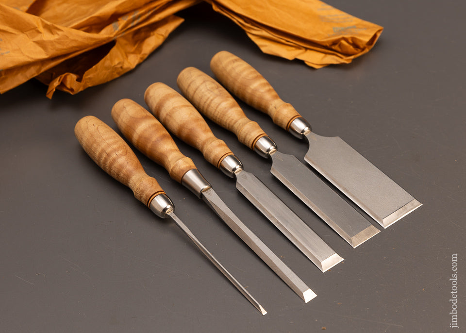 Near-Mint-BLUE-SPRUCE-TOOL-WORKS-Dovetail-Chisels-Set-of-5-(Five)-118227