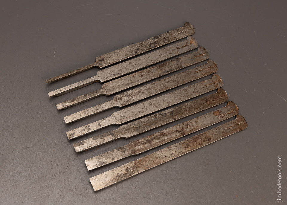 Complete-Graduated-Set-of-8-OHIO-TOOL-CO.-Plow-Plane-Irons-for-Center-Wheel-Plow-Plane-118359