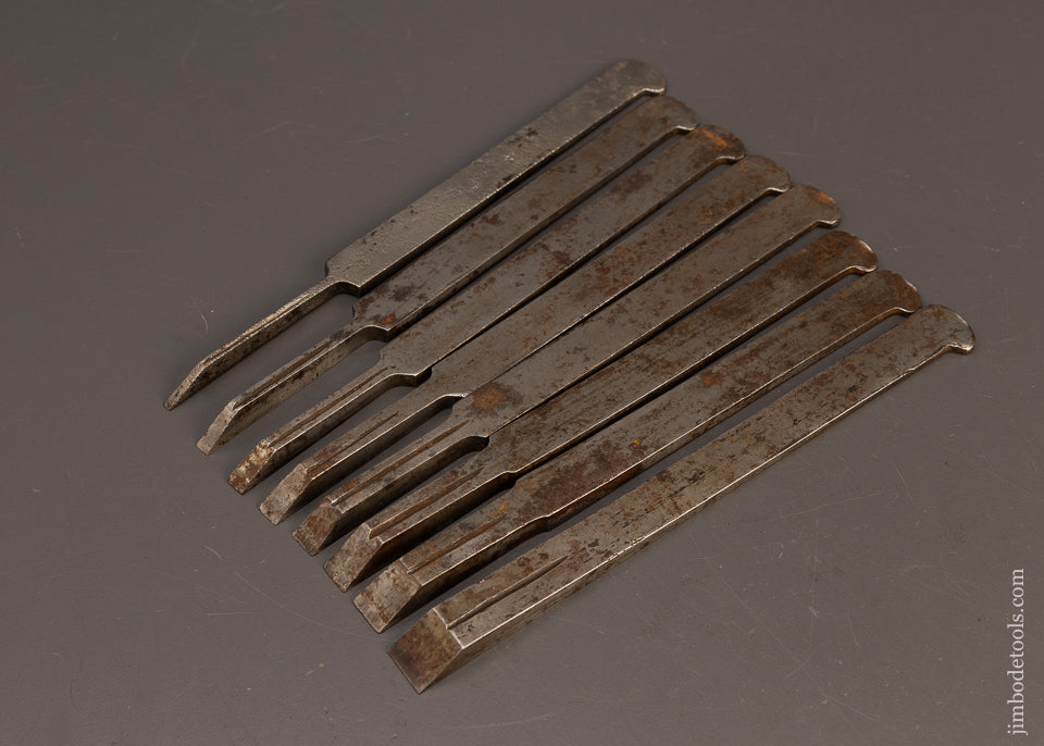 Complete-Graduated-Set-of-8-OHIO-TOOL-CO.-Plow-Plane-Irons-for-Center-Wheel-Plow-Plane-118359