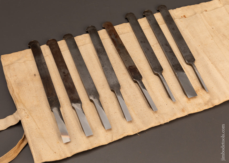 Complete Graduated-Set-of-8-OHIO-TOOL-CO.-Plow-Plane-Irons-for-Center-Wheel-Plow-Plane-118374