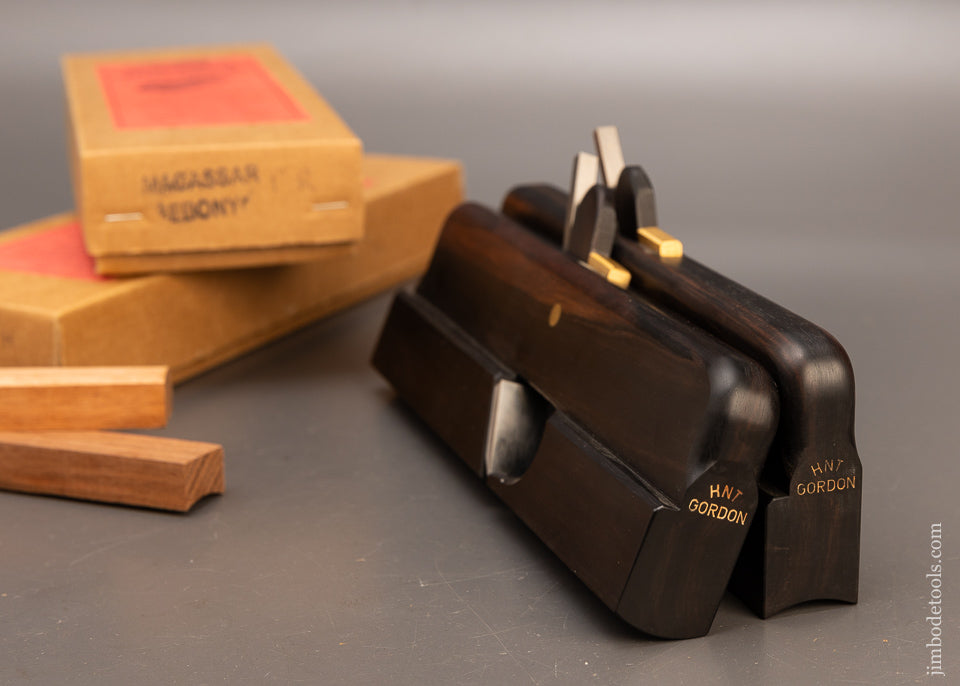 MACASSAR-Ebony-Pair-of-1-Inch-Hollow-&-Round-Moulding-Plane-Mint-in-Box-by-H.N.T.-GORDON-118406