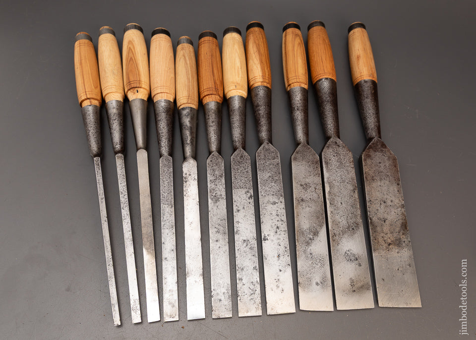 Unheard-of-Complete-Set-of-11-Heavy-Framing-Chisels-by-PS-&-W-CO.-EXCELSIOR-118707