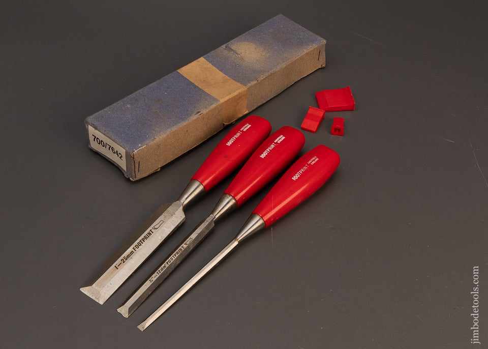 Dead-Mint-in-Box-Set-of-3-FOOTPRINT-Bevel-Edge-Chisels-118783