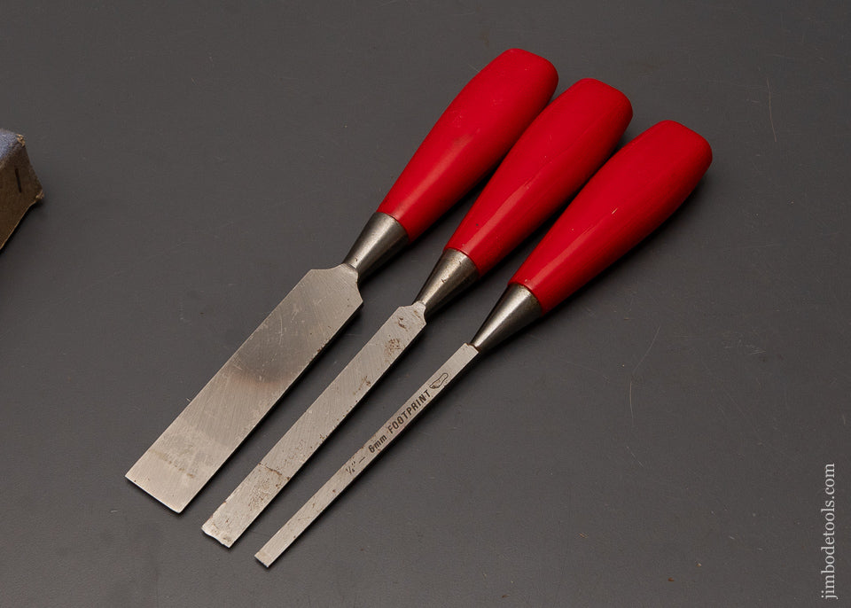 Dead-Mint-in-Box-Set-of-3-FOOTPRINT-Bevel-Edge-Chisels-118783