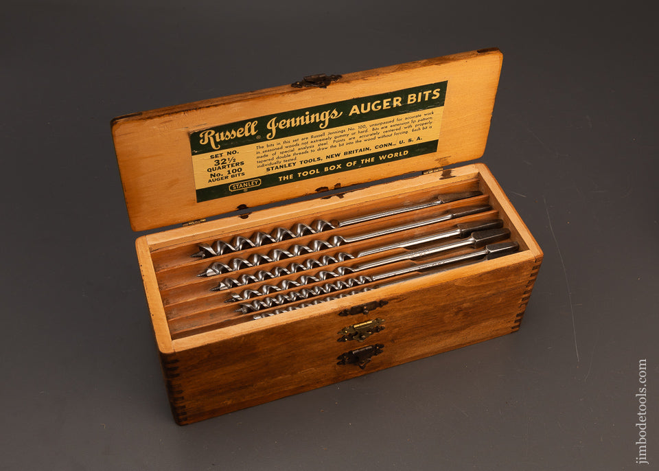 Mint-&-Unused-Set-of-STANLEY-RUSSELL-JENNINGS-Auger-Bits-in-3-Tier-Wooden-Box-118809