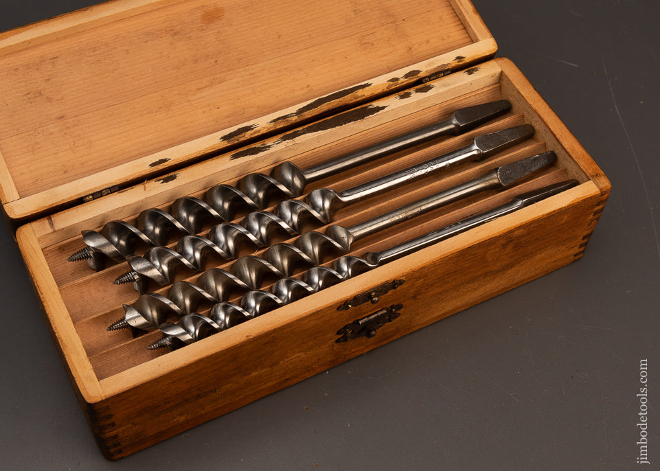 Mint-&-Unused-Set-of-STANLEY-RUSSELL-JENNINGS-Auger-Bits-in-3-Tier-Wooden-Box-118809