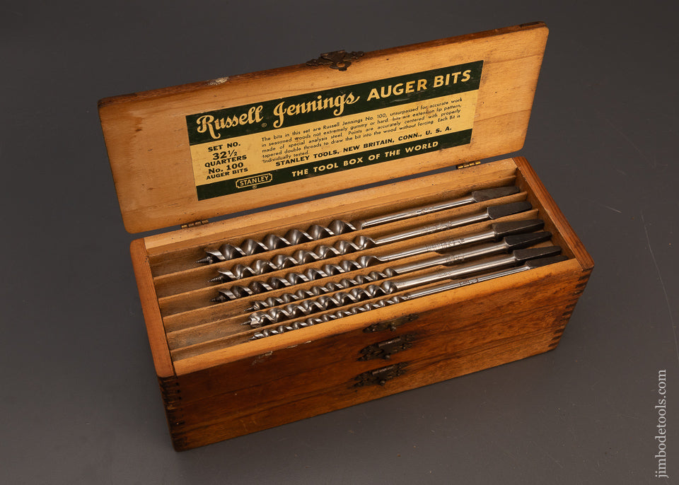 Mint-&-Unused-Set-of-STANLEY-RUSSELL-JENNINGS-Auger-Bits-in-3-Tier-Wooden-Box-118810