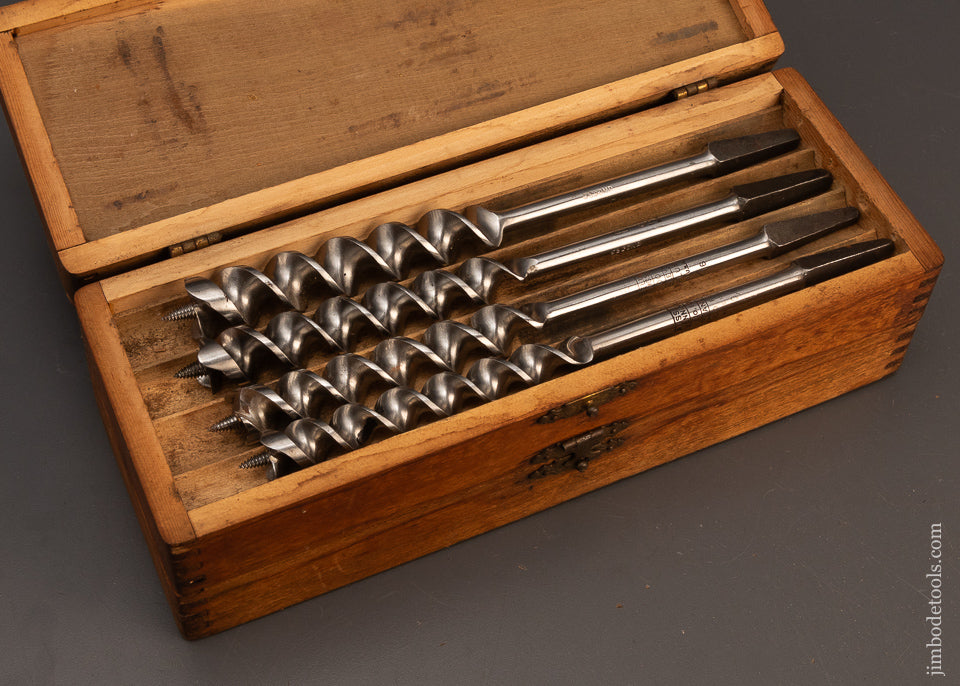 Mint-&-Unused-Set-of-STANLEY-RUSSELL-JENNINGS-Auger-Bits-in-3-Tier-Wooden-Box-118810