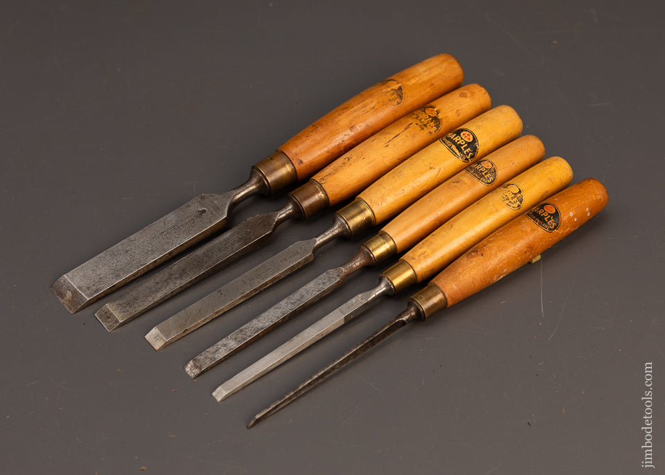 Fine Set of 6 MARPLES Boxwood Handled Tang Firmer Chisels - 118822