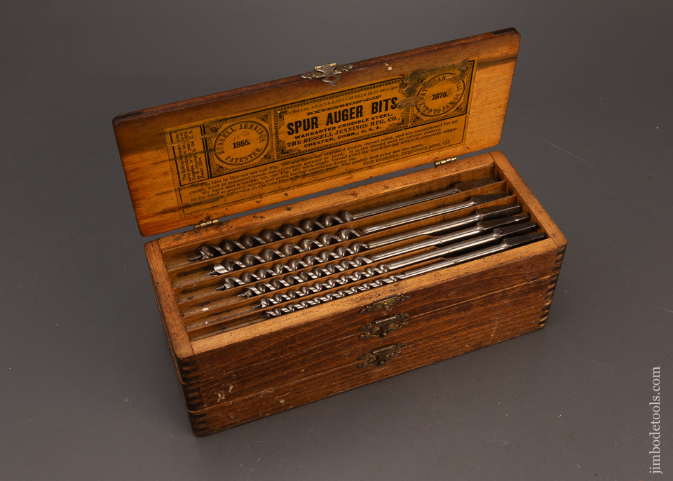 Fine-Set-of-RUSSELL-JENNINGS-Auger-Bits-in-Original-3-Tier-Box-118849