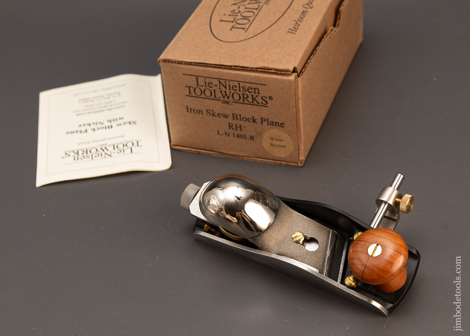 Rare-LIE-NIELSEN-No.-140-SkewRabbet-Block-Plane-with-White-Bronze-Cap-Mint-in-Box-119007