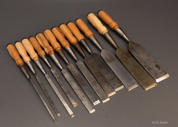 Fine-Complete-Set-of-12-T.H.-WITHERBY-Square-Edge-Socket-Firmer-Chisels-119010-AS-OF-JAN-1
