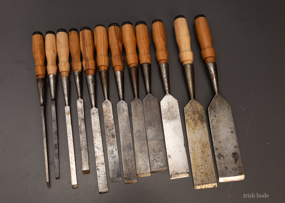 Fine-Complete-Set-of-12-T.H.-WITHERBY-Square-Edge-Socket-Firmer-Chisels-119010-AS-OF-JAN-1