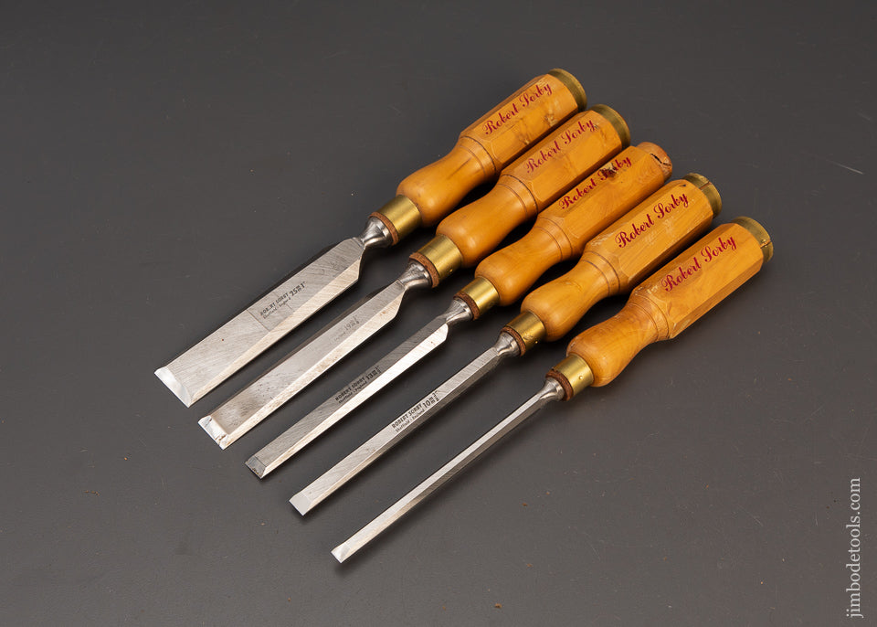 Beautiful-Set-of-5-SORBY-Boxwood-Handled-Bevel-Edge-Chisels-119106