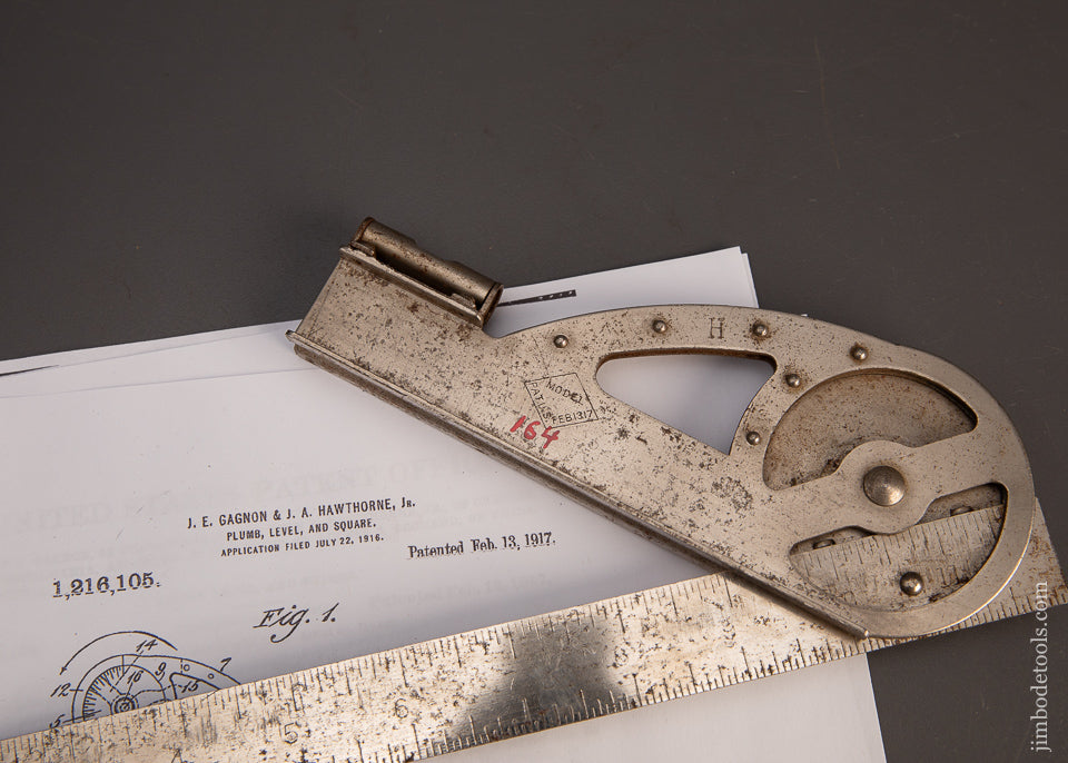 Rare-&-Fine-GAGNON-&-HAWTHORNE-PATENT-Combination-Square-&-Protractor-119167