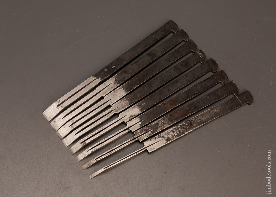 Mint-New-Old-Stock-Set-of-8-MARPLES-Plow-Plane-Irons-119482