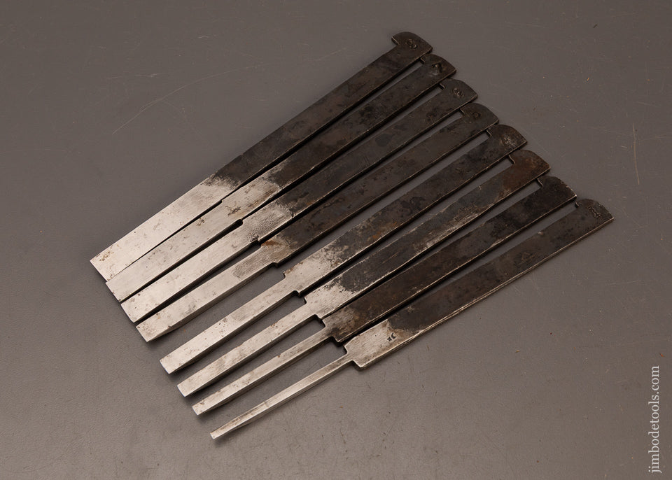 Mint-New-Old-Stock-Set-of-8-MARPLES-Plow-Plane-Irons-119482