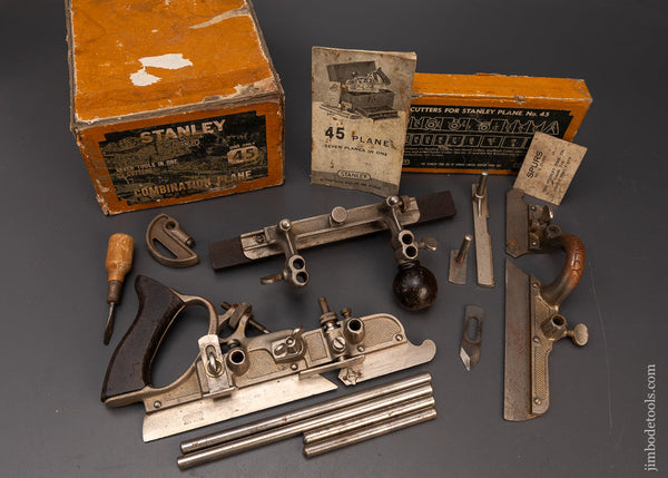 100%-Complete-STANLEY-No.-45-Combination-Plow-Plane-in-Box-119529