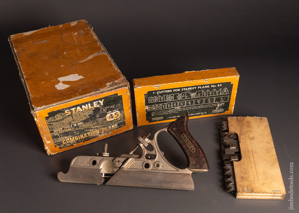 100%-Complete-STANLEY-No.-45-Combination-Plow-Plane-in-Box-119529