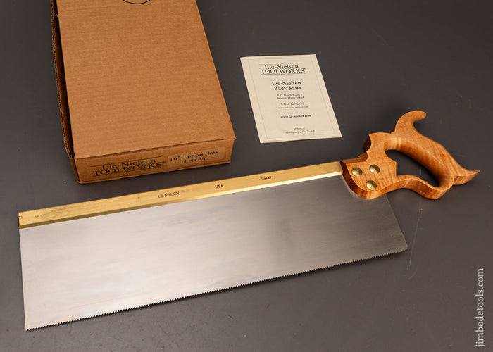 Mint-in-Box-LIE-NIELSEN-16-Inch-Brass-Back-Tenon-Saw-with-Tiger-Maple-Handle-Discontinued-119861