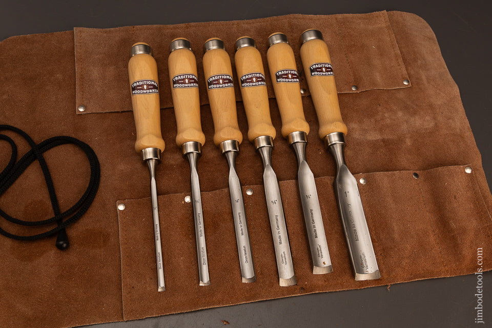 Fine-Set-of-6-TRADITIONAL-WOODWORKER-Gouges-in-Leather-Roll-119908