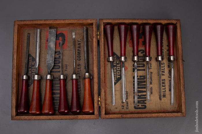 Rare-&-Fine-MILLERS-FALLS-No.-3-Carving-Tool-Set-in-Original-Box-119909