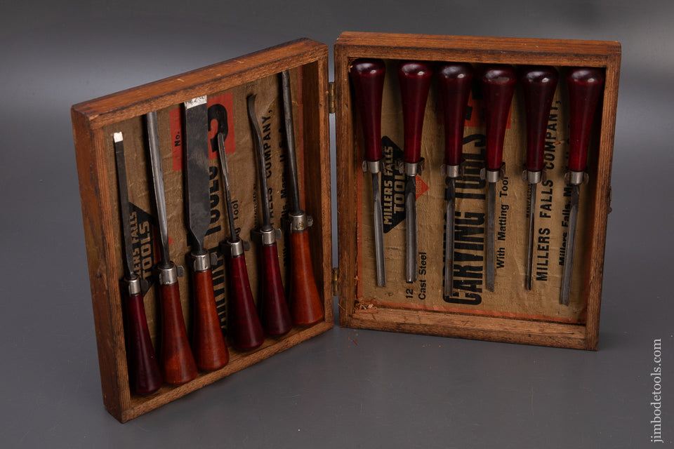 Rare-&-Fine-MILLERS-FALLS-No.-3-Carving-Tool-Set-in-Original-Box-119909